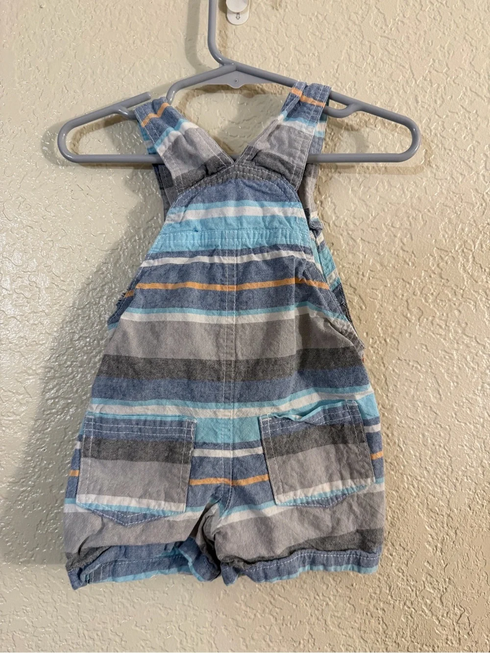 U.S. Polo Assn. Blue & Gray Striped Baby Short Overalls